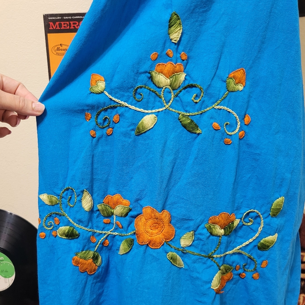 Vintage Blue Floral Embroidered Dress - Picture 3 of 7